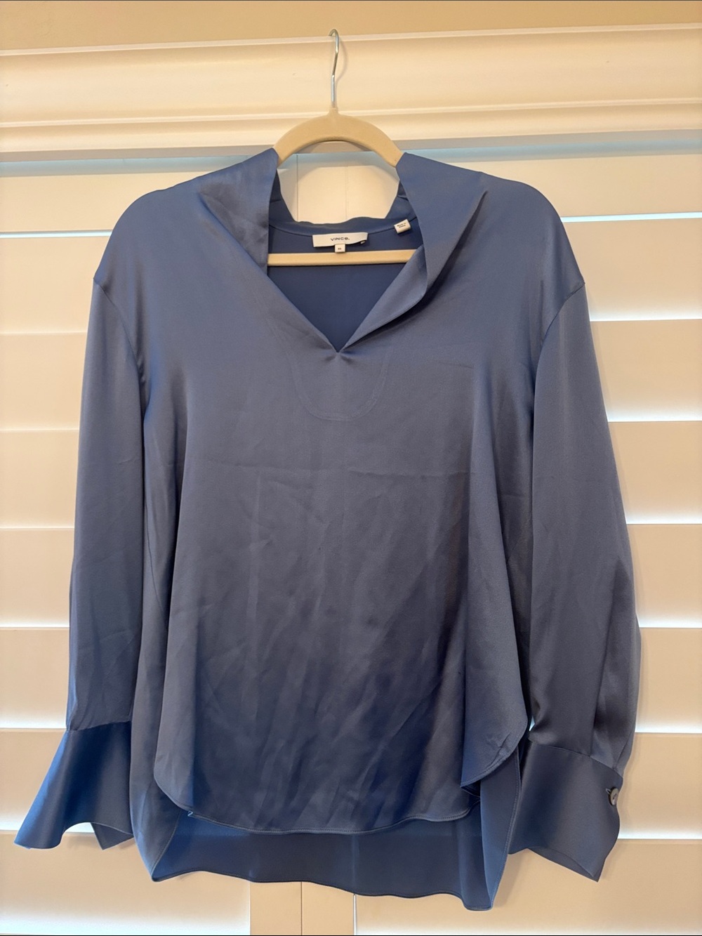 Vince Slate Blue V-Neck Long Sleeve Blouse